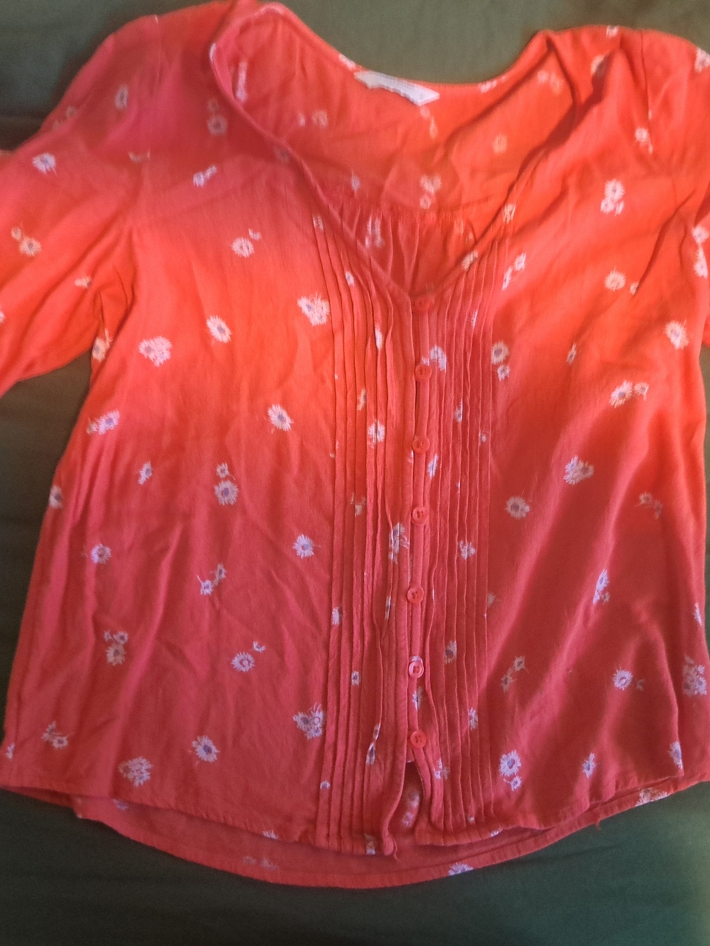 Lucky Brand - Women's Coral Pink Floral Button-Front Blouse